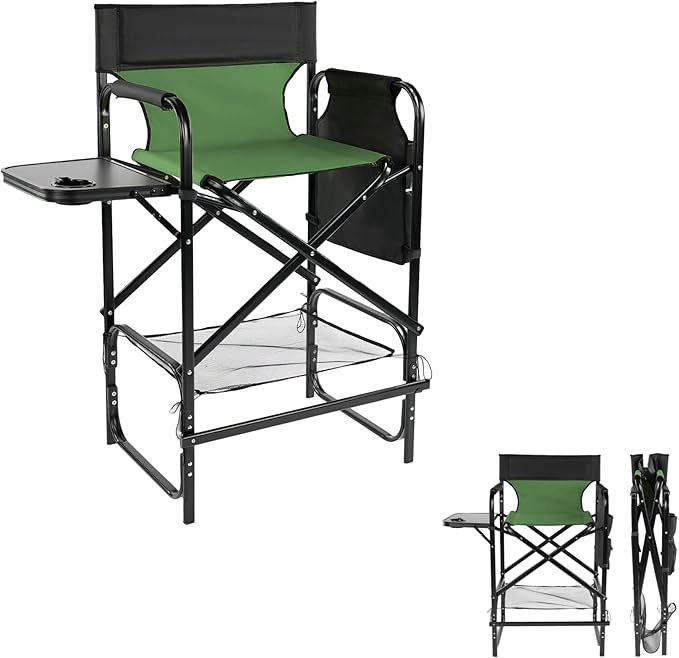 27.1‘' Seat Height Camping Directors Chair Iron Frame and Oxford Fabric Supports 260 lbs Foldable and Portable with Side Storage Bag and Side Table a Folding or Camping Chair