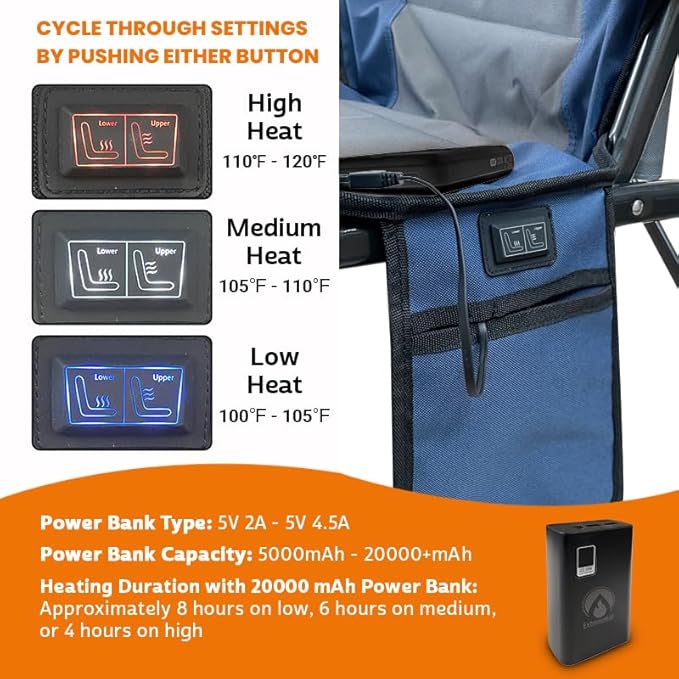 ExtremeHEAT Wireless Heated Camping Chair with 20000mAh Power Bank – Rechargeable Electric Heated Chair for Camping Tailgating &amp Outdoors