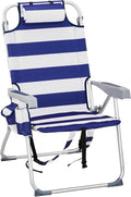Portable Lightweight Folding Chair for AdultsOutdoor High Beach Lawn ChairPortable Backpack Foldable Camping ChairFolding Beach Chairwith Cup Holderfor Patio Pool Yard Garden (Blue Stripes)