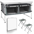 CampLand Outdoor Folding Table Aluminum Lightweight Height Adjustable with Storage Organizer for BBQ Party Camping