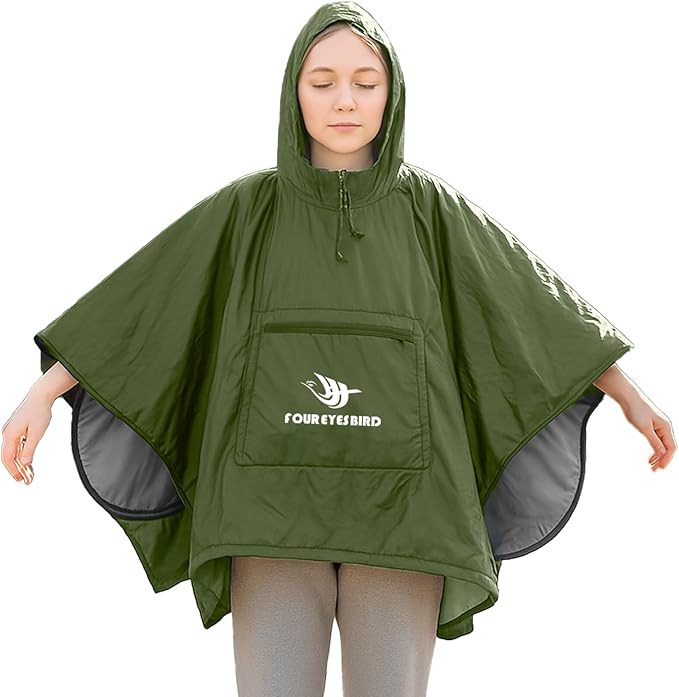 Wearable Hooded Poncho Sleeping Bag Water Resistant Windproof 2 in 1 Spring Poncho Blanket for Camping Hikes