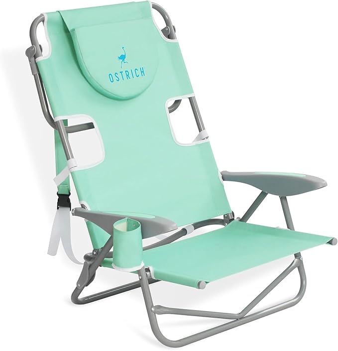 Ostrich the Heavy-Duty Backpacker Portable Beach Chair with Face Hole Adjustable Lounge Chair with Face Opening Cup Holder &amp 325lb Capacity Teal