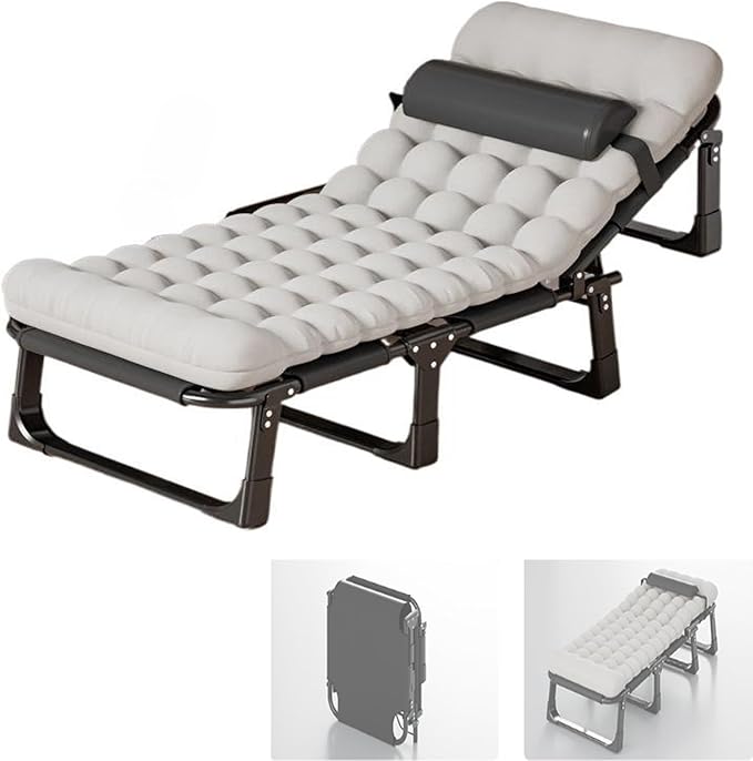 Folding Bed with Mattress - Portable Camping Cot for Adults 4 Adjustable Positions for Indoor/Outdoor Use Ideal for Guest Beds and Beach Vacations (190 * 75 * 28cm)