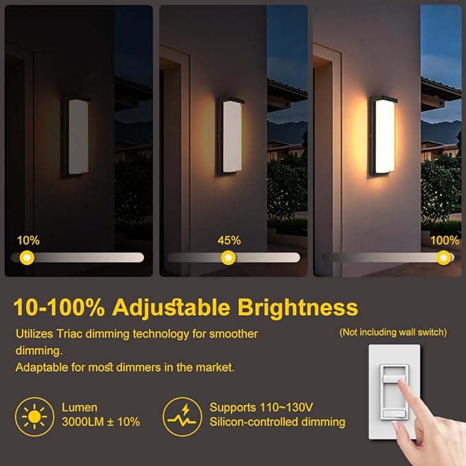 Sytmhoe Modern 2Pack Outdoor Wall Light Fixture16in 10%-100% Dimming LED Porch&ampPatio Wall Light Fixture3000K Black Exterior Sconce Light Mounted for House Garage Porch Courtyard(2Packs)
