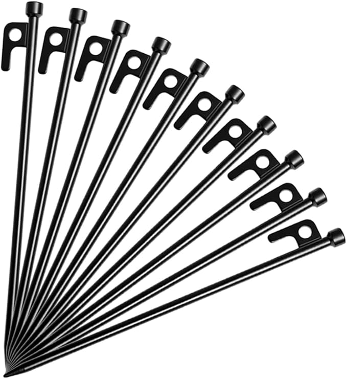 Balacoo 10Pcs Heavy Duty Metal Tent Stakes Ground Pegs for Camping and Durable Cast Fixing for Outdoor Tents and Canopies Easy to Carry Includes Storage Bag