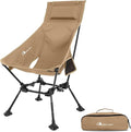 MOON LENCE High Back Folding Camping Chairs Adjustable Height Beach Chair with Anti-Sinking Feet &amp Widened Seat (Khaki)