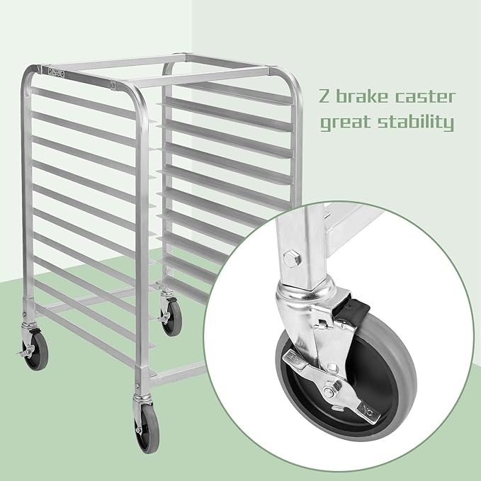 HALLY SINKS &amp TABLES H Bun Pan Rack 10 Tier with Wheels Commercial Bakery Racking of Aluminum for Full &amp Half Sheet - Kitchen Restaurant Cafeteria Pizzeria Hotel and Home 26 L x 20 W x