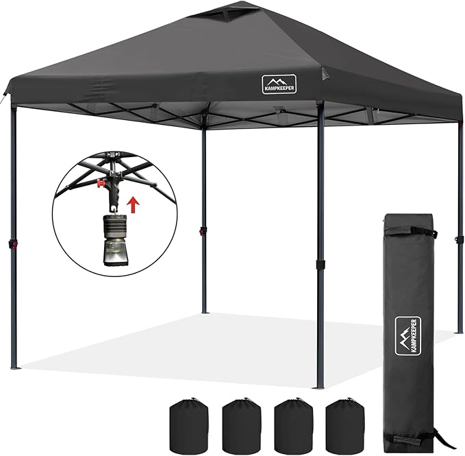 KAMPKEEPER One Person Setup 10x10 Pop up Canopy Tent Instant Portable Canopy One Push Outdoor Canopy with 3 Adjustable Heights Wheeled Carry Bag Bonus 8 Stakes and 4 Ropes(Black)