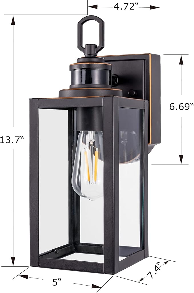 Dusk to Dawn Outdoor Wall Lantern PIR Motion Sensor Wall Sconce as Porch Lighting Fixture E26 Medium Base Metal Housing Plus Glass Bulbs not Included