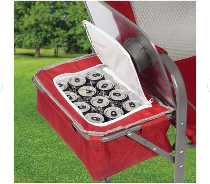 Folding Director's Chair with Side Table and Cooler Heavy-Duty Camping Chair 33.73W x 37.3H inches (Red Sport)