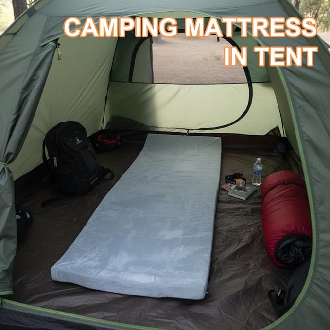 Foam Camping Mattress - Portable Sleeping Pad for Camping Tent Car &amp Floor - Washable Cover &amp Roll Up Travel Bag - Cot Mattress for Travel &amp Guests