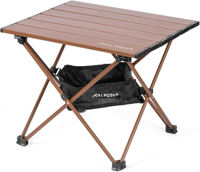 Alpcour Portable Camping Table – Lightweight Compact Folding Side Table in a Bag with Aluminum Top &amp Heavy Duty Hinge for Easy Travel &amp Storage – Great for Outdoor BBQ Backpacking Tailgate