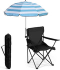 1 Set Beach Chair with Umbrella Foldable Camping Chair Fold up Umbrella with Universal Clamp Large Portable for Outdoors Fishing Camping Hiking Travel Picnic Beach(BlackBlueWhiteStriped)