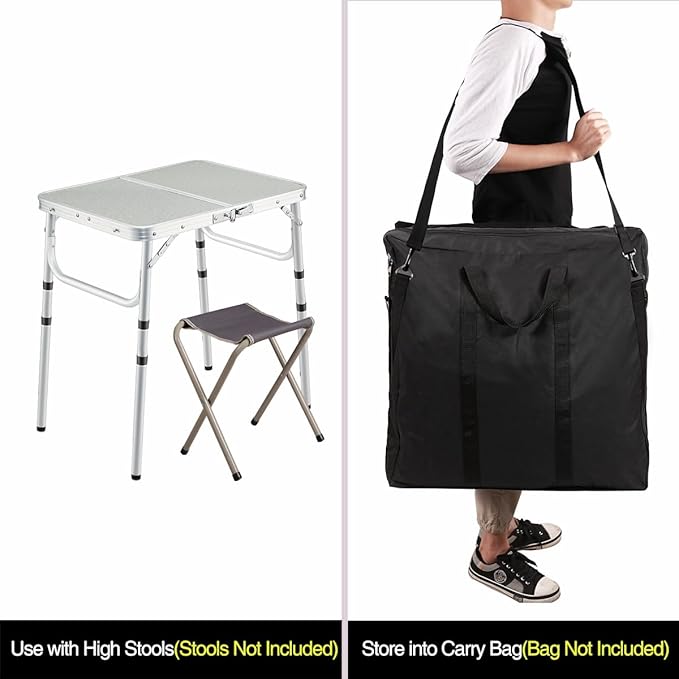 REDCAMP Small Camping Table 2 Foot Portable Aluminum Frame Folding Table Adjustable Height Lightweight for Picnic Beach Outdoor Indoor White 24 x 16 inch (3 Heights)