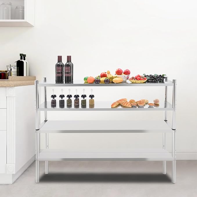 2-Tier Stainless Steel Overshelf Height Adjustable Shelving for Prep Table Heavy Duty 88 lb Per Shelf Storage Rack for Kitchen Restaurant Workshop