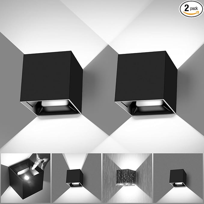 BIRTALO 20 Watt LED Up and Down Outdoor Wall Lights Adjustable 6500K Modern Wall Sconce Square Waterproof Black Aluminum Exterior/Interior Porch Lighting for Living RoomGardensStairs2 Pack