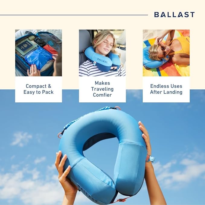 Ballast Travel Pillow PRO – Neck Pillow for Airplane Compact Inflatable Travel Pillow for Beach &amp Traveling Enjoy Relaxation Wherever You Go (Flamingo Pink)