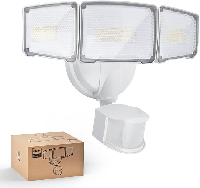 Philips 72W 7400LM LED Security Lights w/PIR Motion Sensor Outdoor 5000K Daylight Dusk to Dawn Aluminum Flood Light 3 Adjustable Heads Waterproof for Garage Yard Porch