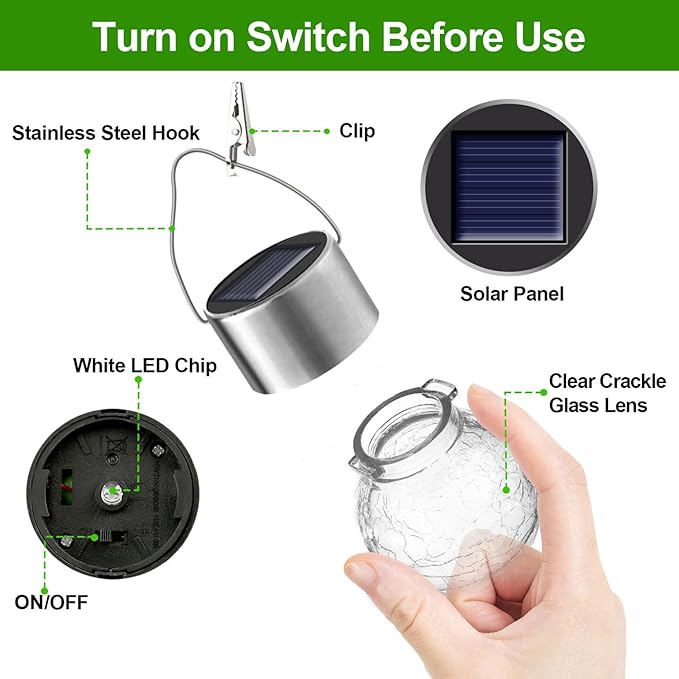 32 Pack Hanging Solar Lights Outdoor Decorative Waterproof Solar Globe Lantern with Handle and Clip Solar Powered Cracked Glass Ball Lights for Garden Yard Patio Fence Tree Umbrella Holiday Décor