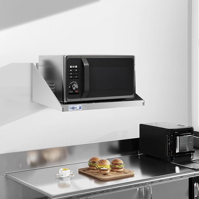 Profeeshaw Stainless Steel Microwave Shelf 18x24 Heavy Duty Wall Mounted Floating Shelf NSF Certified Appliance Rack for Commercial &amp Home Kitchens Restaurants Hotels Bars