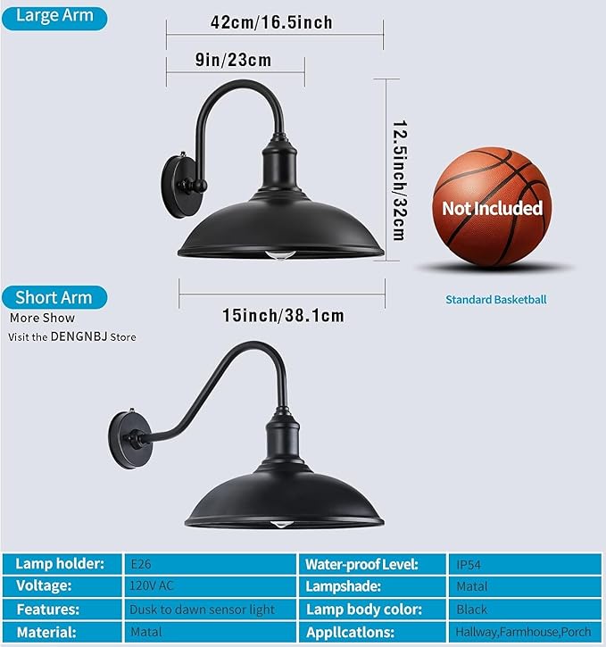15in Dusk to Dawn Barn Lights Steel Galvanized and Powder-Coated for Outdoor Use in Farms Barns and Commercial Spaces