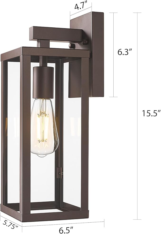 Outdoor Wall Light with Clear Glass Anti-Rust Exterior Wall Sconce Weather Resistant Outdoor Lantern Exterior Lighting for Porch Patio Garage Entryway (Oil-Rubbed Bronze 15.5Height-2 Pack)
