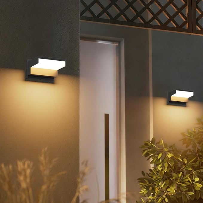 Outdoor Wall Lights 3000K Porch &amp Patio Light Aluminum Hardwired Modern Exterior Wall Sconces IP65 Waterproof for House(Black2 Pack)