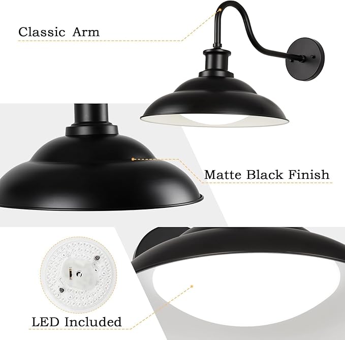 Dusk to Dawn Outdoor LED Barn Lights 16 Inch Large Farmhouse Exterior Wall Light Fixtures with Adjustable Color Temperature Modern Black White Porch Lights Outside for House Garage Doorway
