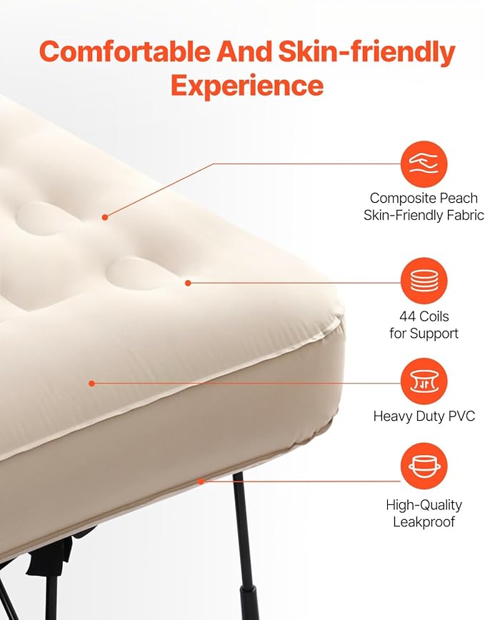 VEVOR Air Mattress with Frame Inflatable 2 Person Camping Cot with Built-in Pump Portable Folding Air Beds Supports 600 lbs Blow Up Bed for Guests Camping Travel Indoor &amp Outdoor Use