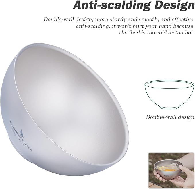 iBasingo 260ml Titanium Double Wall Bowl Ultra-light Portable Bowl Outdoor Camping Tableware Small Durable Metal Food Rice Soup Bowl Ti1081T