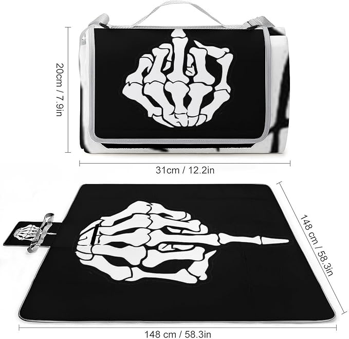 Vintage Halloween Black Victorian Gothic Skull Damask Waterproof Outdoor Picnic Blanket Sandproof Beach Mat for Camping Hiking Grass Travelling
