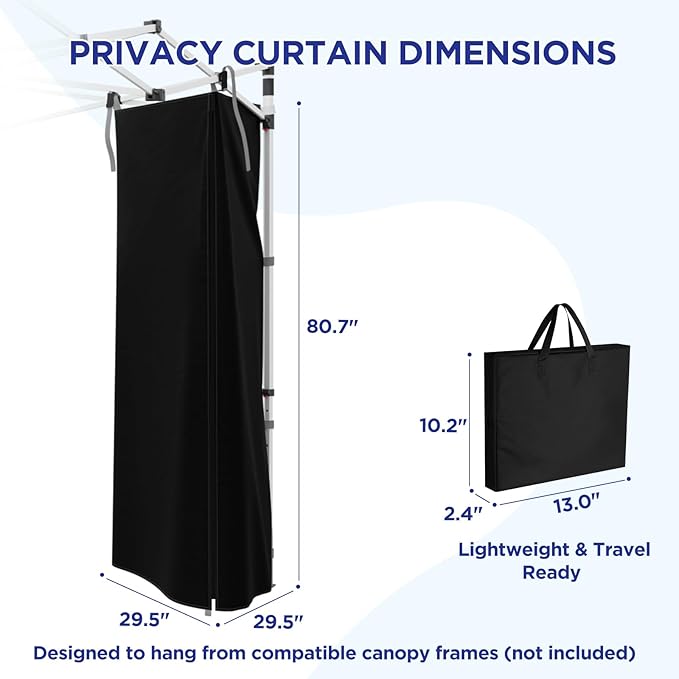 EAGLE PEAK Portable Privacy Tent Changing Room for Pop Up Canopy Fits Canopies with Cross Bars Outdoor Hanging Privacy Curtain 29.5 L x 29.5 W x 80.7 H Black