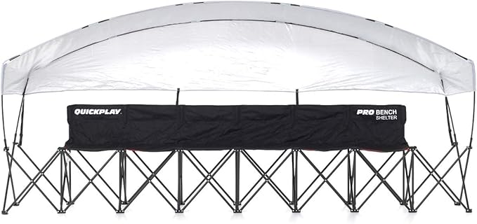 QUICKPLAY PRO Portable Folding Soccer Team Bench with Canopy Shelter | Heavy-Duty Fast Set-Up Weatherproof Sideline Seating | 4 6 and 9 Seat Options for Sports Camping &amp Outdoor Activities