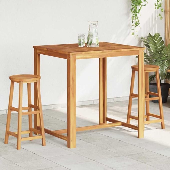 2-Piece Bar Stool Set Solid Acacia Wood Bar Chairs with Footrest for Kitchen Dining Room Outdoor Modern Design Durable Construction Comfortable Seating Easy