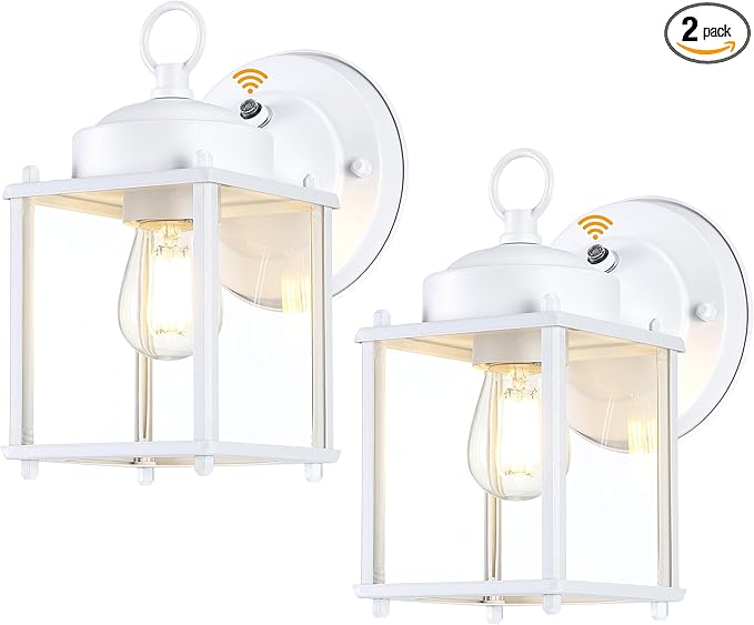 Dusk to Dawn Outdoor Wall Lantern Exterior Waterproof Sconces Lighting Wall Mount Front Porch Light Anti-Rust Metal Outside Light Fixtures with Clear Glass Matte White 2-Pack