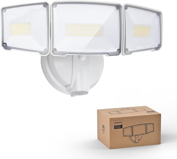 Philips 72W 7400LM LED Flood Lights Outdoor Dusk to Dawn Aluminum Security Lights 3 Adjustable Heads Wall Mount 5000K Daylight Waterproof for Yard Garage