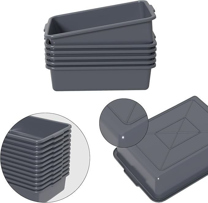12-Pack Bus Box Commercial 13 L Dishpan Tub for Restaurant Gray Plastic Bus Tubs