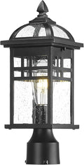 Emliviar 16 Inch Outdoor Lamp Post Light Fixture Modern Outdoor Pillar Light for Outside Waterproof Aluminum in Black Finish Seeded Glass DE281P BK