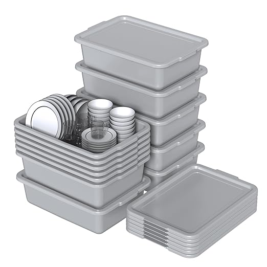 Farmoon 12-Pack 13 L Commercial Bus Tub Box Restaurant Bus Tubs with Lids Grey