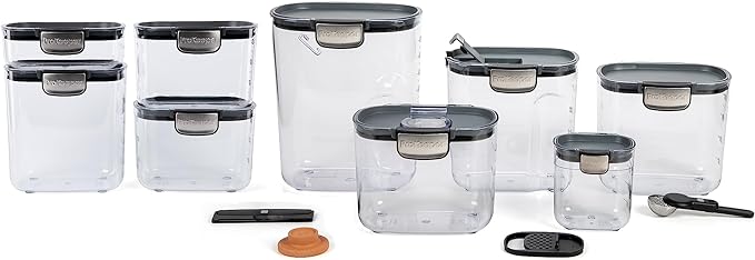 ProKeeper+ Airtight Food Storage Container Set – Clear Plastic Flour and Sugar Canister Set with Magnetic Accessories for Kitchen Organization (Grey 13-Piece)