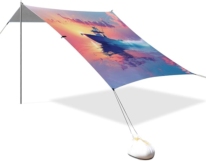 Camping Sun Shelters Fishing Boat Heading Out to Sea Beach Canopy 126 * 110.2in