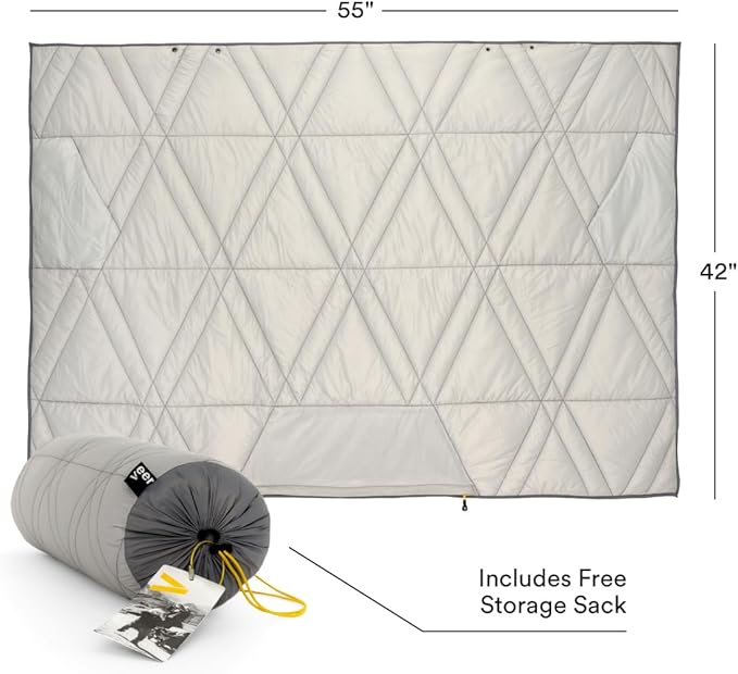 Veer Adventure Blanket - 100% Down Alternative Insulated Outdoor Puffy Blanket for Camping Beach Sports/Stadiums Picnics or Travel - Built-in Hand Pockets and Zipper Pillow Pocket - Child Size