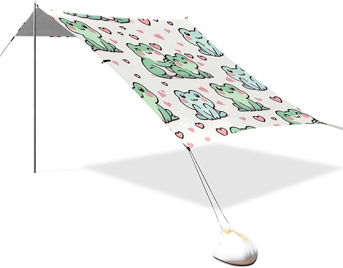 Cute Frog Love Camping Sun Shelter Beach Tent Portable Beach Sun Shade Outdoor Canopy for Camping Trips Fishing Picnic