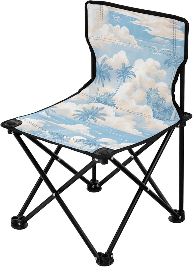 KLL Cartoon Beach Silver Grey Packable Camp Chairs Ultralight Folding Backpack Chair with Carrying Bag Hiking Chair for Sports Camp