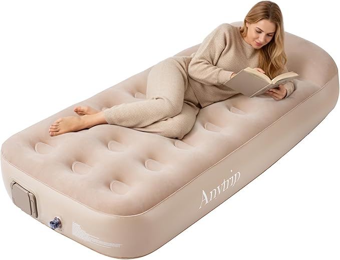 Twin Air MattressPortable Inflatable Blow Up Mattress Plus Pillow with Built-in PumpWaterproof Self Inflating Air Bed Guest Bed for Camping Home Hiking Travel Outdoor