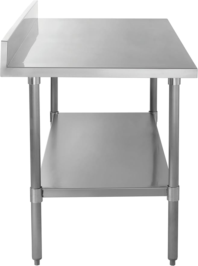 Kratos Stainless Steel Kitchen Prep Table 60x24 with Backsplash and Undershelf NSF Worktable for Restaurants - 18ga/430SS (28W-021)