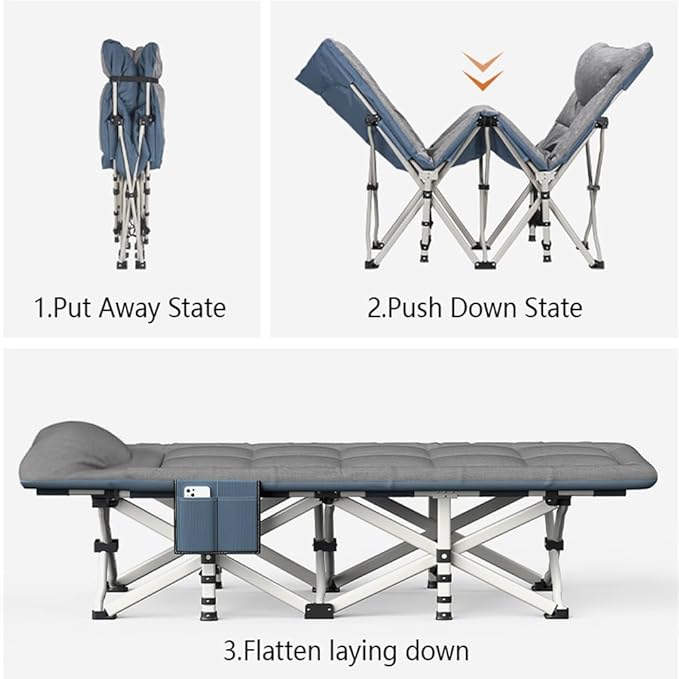 Folding Camping Cot with Mattress and Pillow Portable No Installation Lightweight Adult Sleeping Bed for HomeOfficeCamping and Travelling
