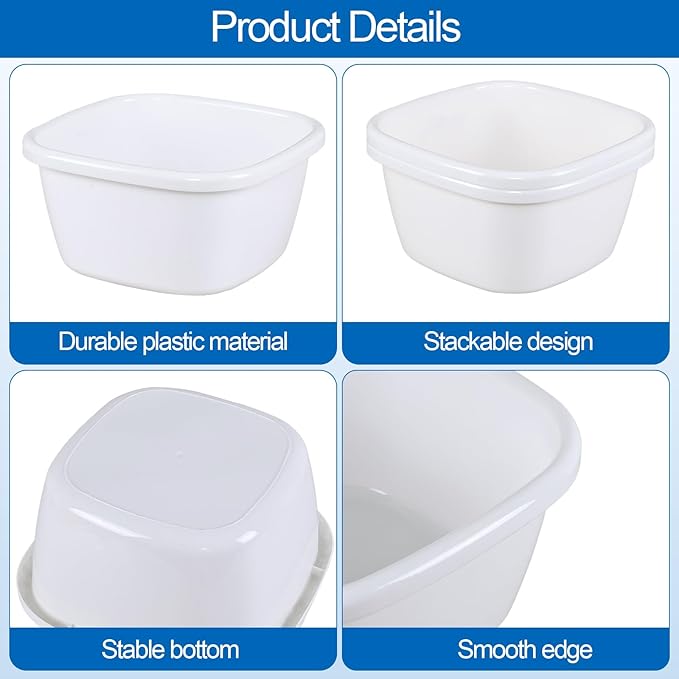 2 Plastic Wash Basins Large 18 Quart White Bucket Portable Washbasin for Washing Cleaning Foot Bath Dishes Face Cleansing Bowl Cream (2 Pack)
