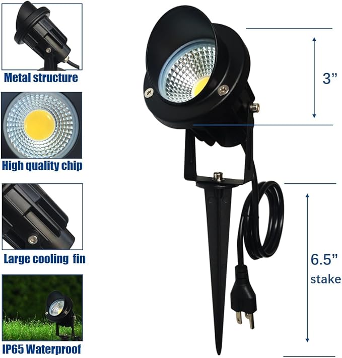 TOVEENEN LED Outdoor Spotlight 12W White Waterproof Landscape Spot Lights for Chrismas Yard House Flag Lighting Daylight White 4000K 120V 12W