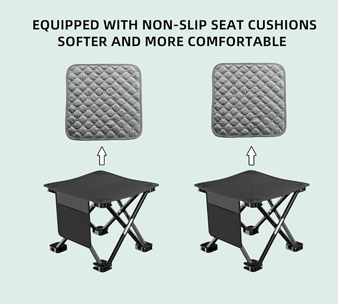 2 Pack 13 Inch Portable Camping Stool(Black)Collapsible Stool with Carry Bag Convenient for Travel BBQFishing Hiking Outdoor Folding Stool with a Non-Slip seat Cushion (Cotton lint)